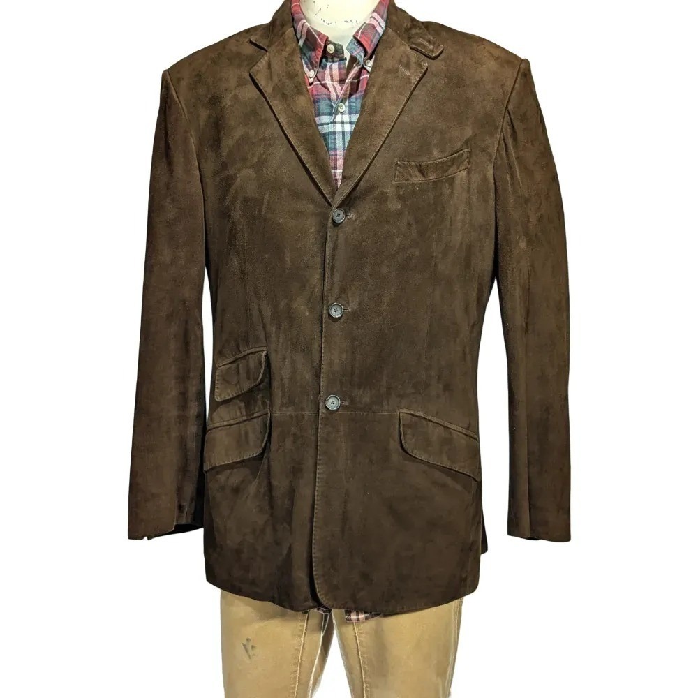 Polo Ralph Lauren Italy Brown Suede Leather Blazer Sport Coat VTG Sz L EUC